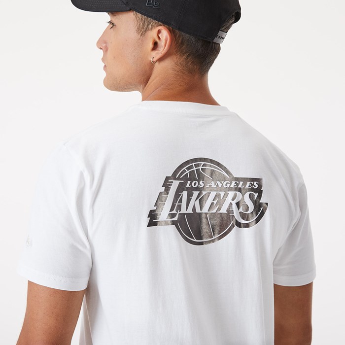 LA Lakers Metallic Miesten T-paita Valkoinen - New Era Vaatteet Halpa hinta FI-895104